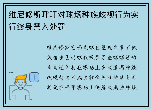 维尼修斯呼吁对球场种族歧视行为实行终身禁入处罚 维尼修斯呼吁对球场种族歧视行为实行终身禁入处罚