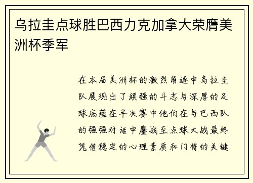 乌拉圭点球胜巴西力克加拿大荣膺美洲杯季军